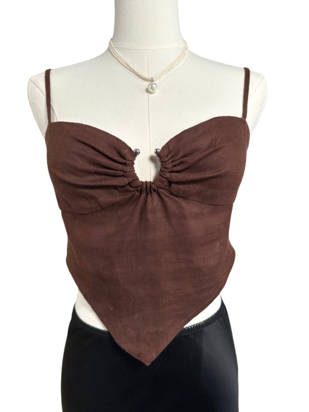 Reformation Sansa Linen Top Cafe Brown 0